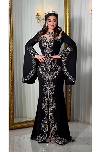 NHMODA El İşlemeli Pelerin Kollu Abiye