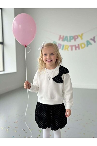 Zekids طقم تنورة للفتيات بتفاصيل فيونكة كبيرة وملمس ناعم ولامع