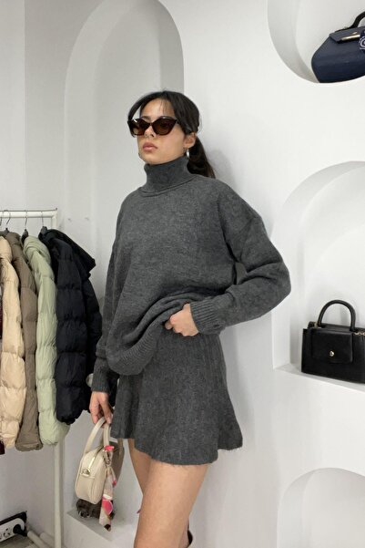 Tmptekstil Pleated Skirt Detail Turtleneck Set - Anthracite Anthracite