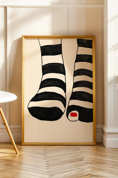 ArtDropsco Minimal Siyah Beyaz Çorap Tablo Modern Duvar Tablosu Poster Çerçev...