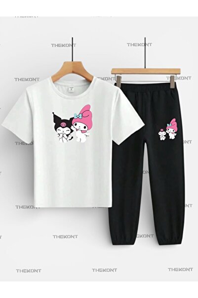 THEKONT Pink Hat, Koromi̇i̇ Printed Top and Bottom Children's Set (T-Shirt-Po...