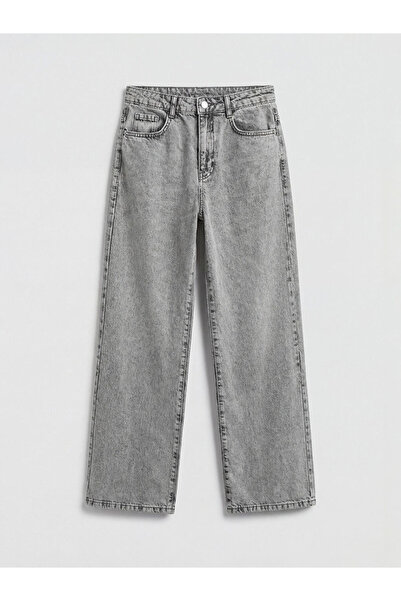 LC Waikiki Pantaloni din denim pentru fete cu broderie cu fundă și picior lar...
