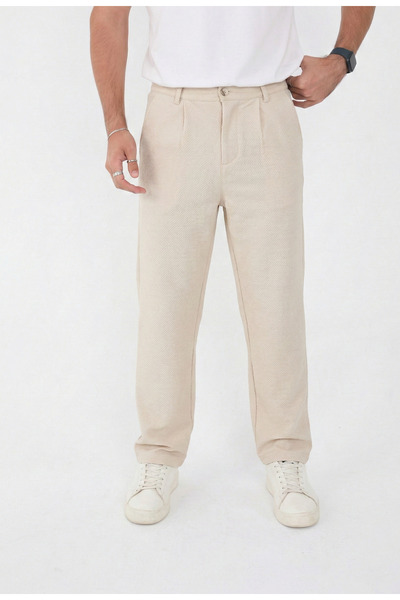 BROCARD Men's Striped Gofra Cream Baggy Trousers - Relaxed Fit, Stretchy Seer...