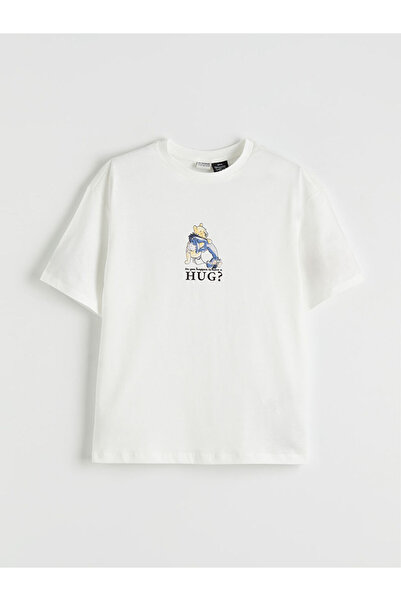 LC Waikiki Ecru Bis guler rotund Winnie the Pooh Bas cu imprimeu z Tricou pen...