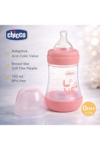 Chicco Glass baby bottle with silicone nipple 150 ml Perfect 5, Pink