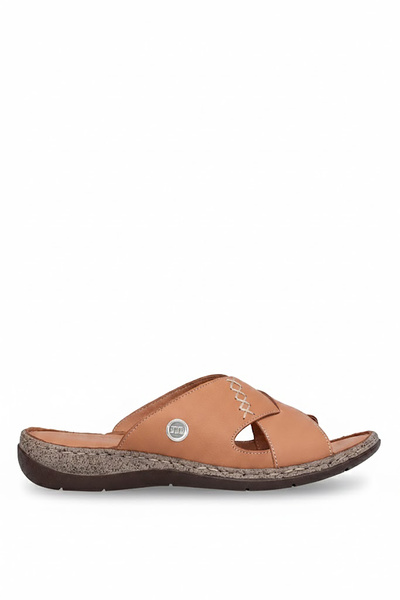 Mammamia D26YT-1355 Γυναικείο Γνήσιο Δέρμα Flat Παντόφλες Tan