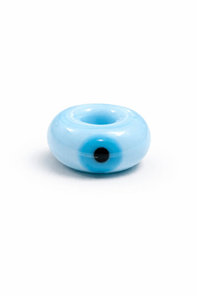 Defne Silver Blue Eyed Cylinder Murano Glass Charm