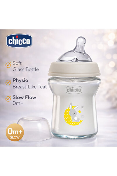 Chicco Γυάλινο μπουκαλάκι με θηλή σιλικόνης 150 ml Feeling 153459, Λευκό