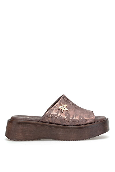 Mammamia D26YT-1770 Kadın Hakiki Deri Düz Terlik Kahverengi