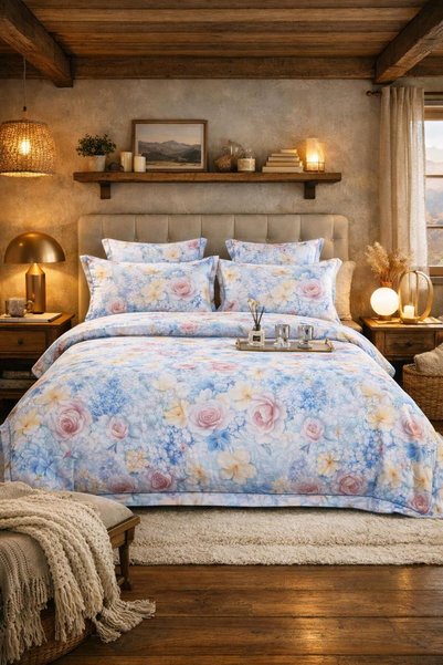 Rovitech Set in de pat din satin gros, 6 piese, model floral