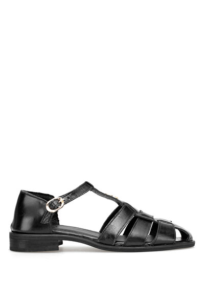 Ayakkabı Fuarı Elit Zyn4168 Women's Genuine Leather Flat Sandals Black