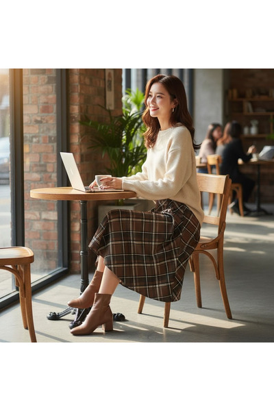 EREN STYLE Chiffon a Lined Skirt with Elastic Waist (95 cm)-(38-52)