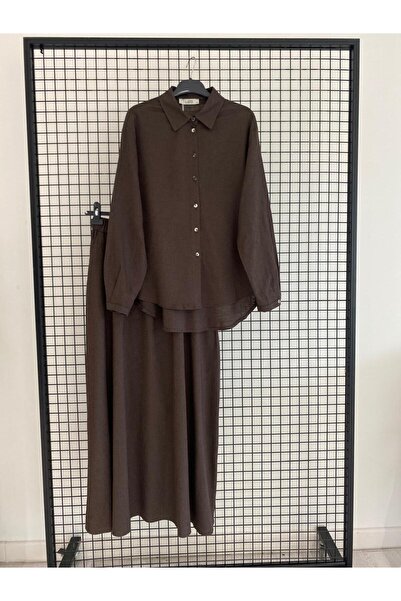 Armine TREND Shirt Collar Buttoned Shirt and Pocketed Skirt with Elastic Wais...