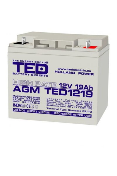 TED Electric Acumulator AGM VRLA 12V 19A de mare putere 181mm x 76mm x h 167m...
