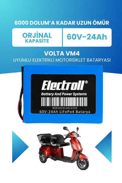 ELECTROLL Volta VM4 Uyumlu Batarya (Standart Kapasite) LiFePO4 60V 24Ah Elekt...
