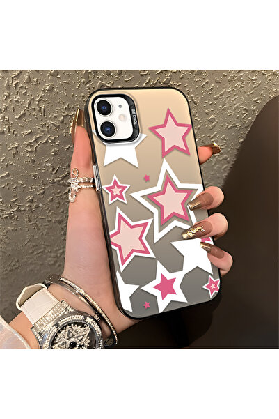Hontinga iPhone 12 Mini Compatible Colorful Stars Silicone Edge Hard Back Ant...