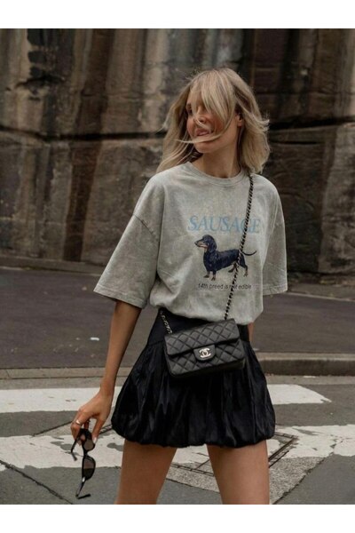 LOKADI Γυναικείο T-shirt Anthracite Vintage με τύπωμα oversized