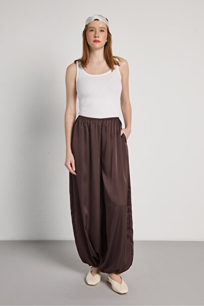 minaaise Γυναικείο Καφέ Σατέν Παντελόνι Σαλβάρ 31013