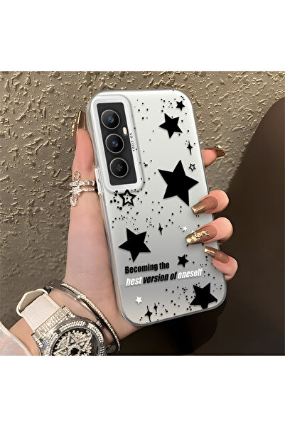 Realme C65 Compatible Stars Patterned Silicone Edge Hard Back Anti Fall Phone Case