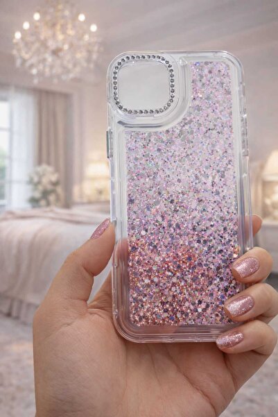 Polosmart Iphone 14 PLUS-15 PLUS Uyumlu Simli Pembe-Şık Görünümlü Silikon Tel...