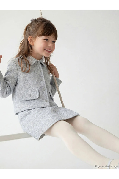 LC Waikiki Lcw Kids Blue Shirt Collar Girls Tweed Jacket