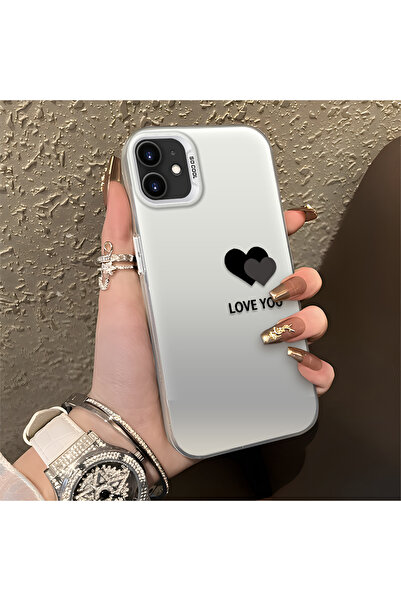 Hontinga iPhone 12 Mini Compatible Heart Patterned Silicone Edge Hard Back An...