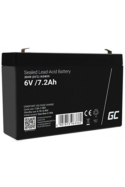 Greencell Stationary battery 6V 7.2Ah F1 AGM AGM39