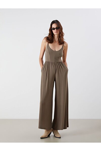 LC Waikiki V-Neck Strap Ruched Women's Jumpsuit