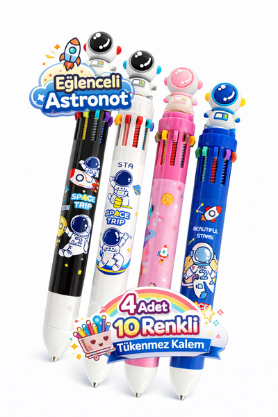 Astronot 10 Renk Tükenmez Kalem 4'lü Set