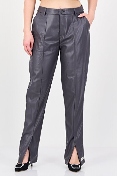 The Giving Movement Women Skinny Fit Plain Split Hem Straight Leg Pants, Dark...