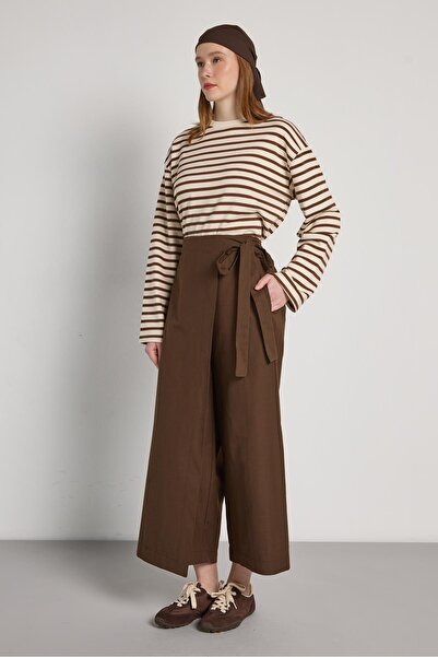minaaise High Waist Tie-Detail Brown Premium Skirt Look Pantalon 31060