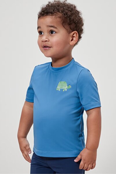 Tchibo تيشيرت سباحة بأكمام قصيرة مطبوع عليه رسومات للأطفال الصغار، أزرق