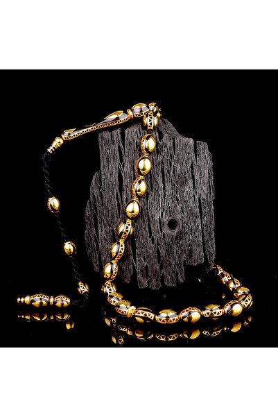 İskender Tesbih Siyah İşlemeli Sistemli Altın Tesbih