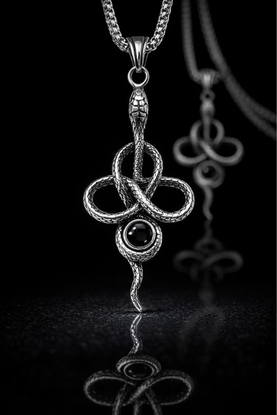 voyageaccessory Antique Silver Color Stainless Steel Black Zircon Stone Snake...