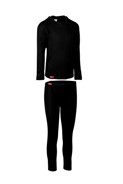 BSM طقم بيجامة حرارية بناتي لون أسود ثيرمال فلفت