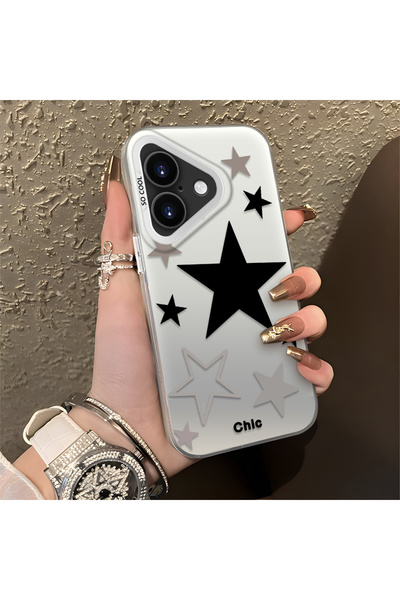 Hontinga iPhone 16 Plus Compatible Stars Patterned Silicone Phone Case Edge H...