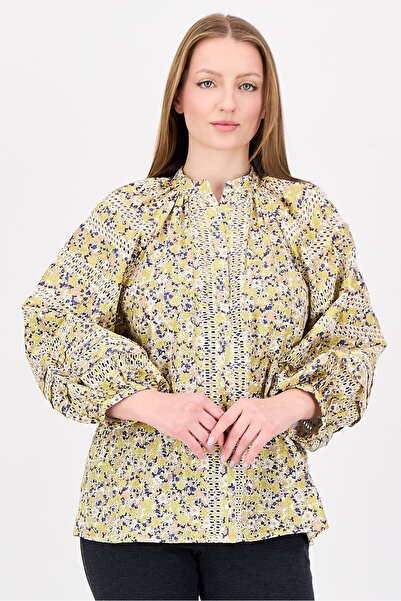 Maje Women V-Neck Floral Print Long Sleeve Blouse, Multicolor