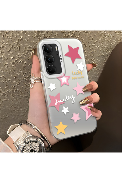 Hontinga حافظة هاتف Realme 14x متوافقة مع نجوم ملونة من السيليكون ذات حافة صل...