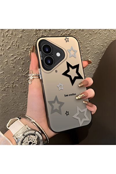 Hontinga iPhone 16 Plus Compatible Stars Patterned Silicone Edge Hard Back An...