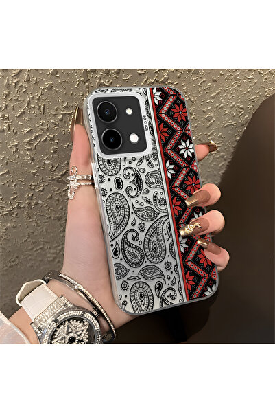 Hontinga حافظة هاتف Vivo Y28 متوافقة مع سجادة كليم منقوش من السيليكون ذات حاف...