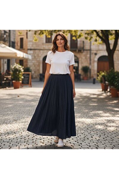 EREN STYLE Italian Elastic Waistband, Non-Stretch, Wrinkle-Resistant Skirt.