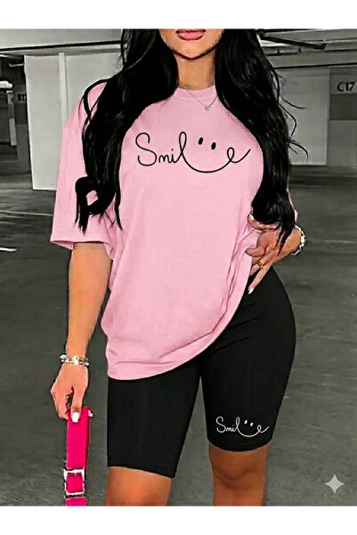 WOODROFFE Women's Smile Printed Oversized T-Shirt Leggings Set Loose Combinat...