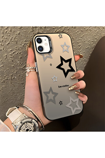 Hontinga iPhone 12 Mini Compatible Stars Patterned Silicone Edge Hard Back An...
