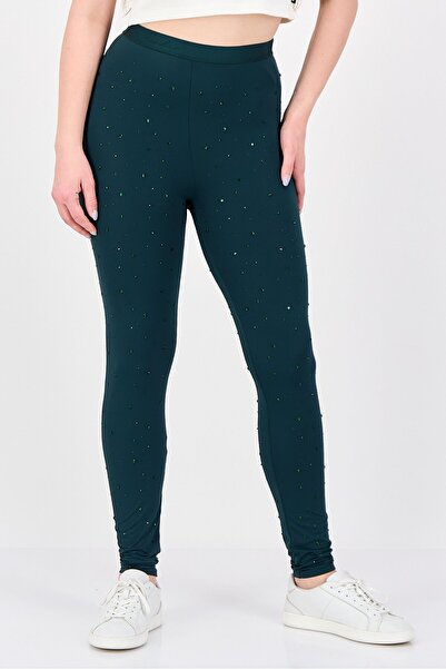 SANDRO Women Full Length Rhinestone Leggings, Dark Green