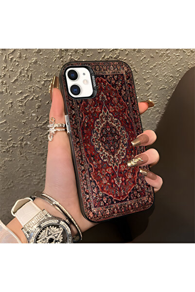 Hontinga iPhone 12 Mini Compatible Kilim Rug Patterned Silicone Edge Hard Bac...