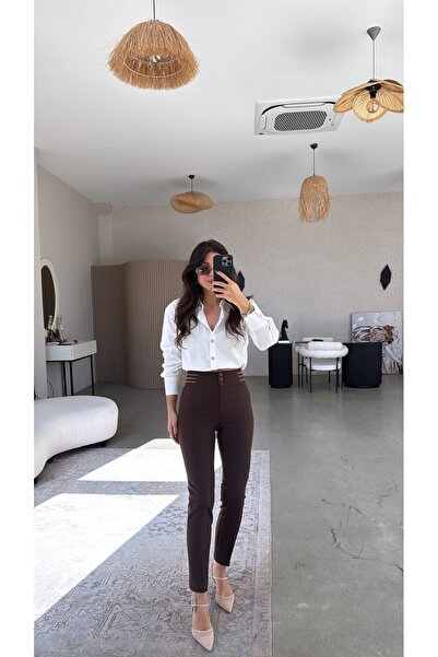 Buket Teke Pantaloni din material textil maro auriu detaliu cu fermoar Premiu...