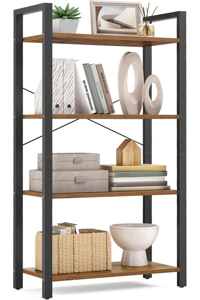 VASAGLE 4-Tier Bookshelf, Bookcase with Steel Frame, Book Shelf for Living Ro...