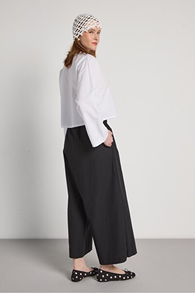 minaaise talie înaltă cu detaliu cu șnur Pantaloni negri cu aspect de fustă p...