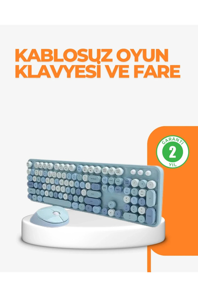 Epilons Kablosuz Retro Klavye Ve Mouse Seti – 104 Tuşlu Sevimli Tasarım