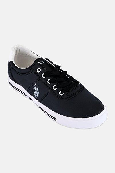 U.S. Polo Assn. حذاء كاجوال برباط وشعار العلامة التجارية للرجال، أسود